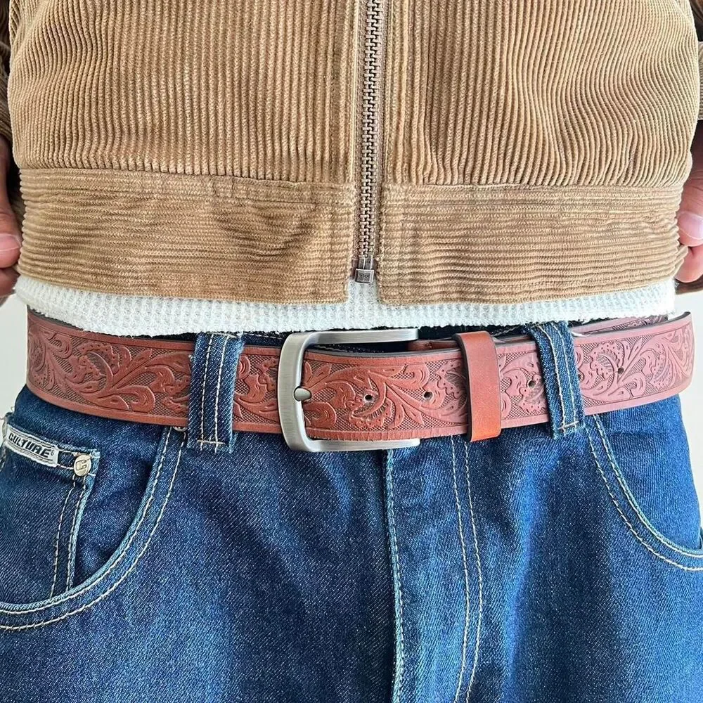 vintage style american western bike tread look grunge brown floral belt